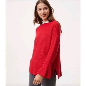 LOFT Mock Neck Cable Knit Bell Sleeve Sweatet Red